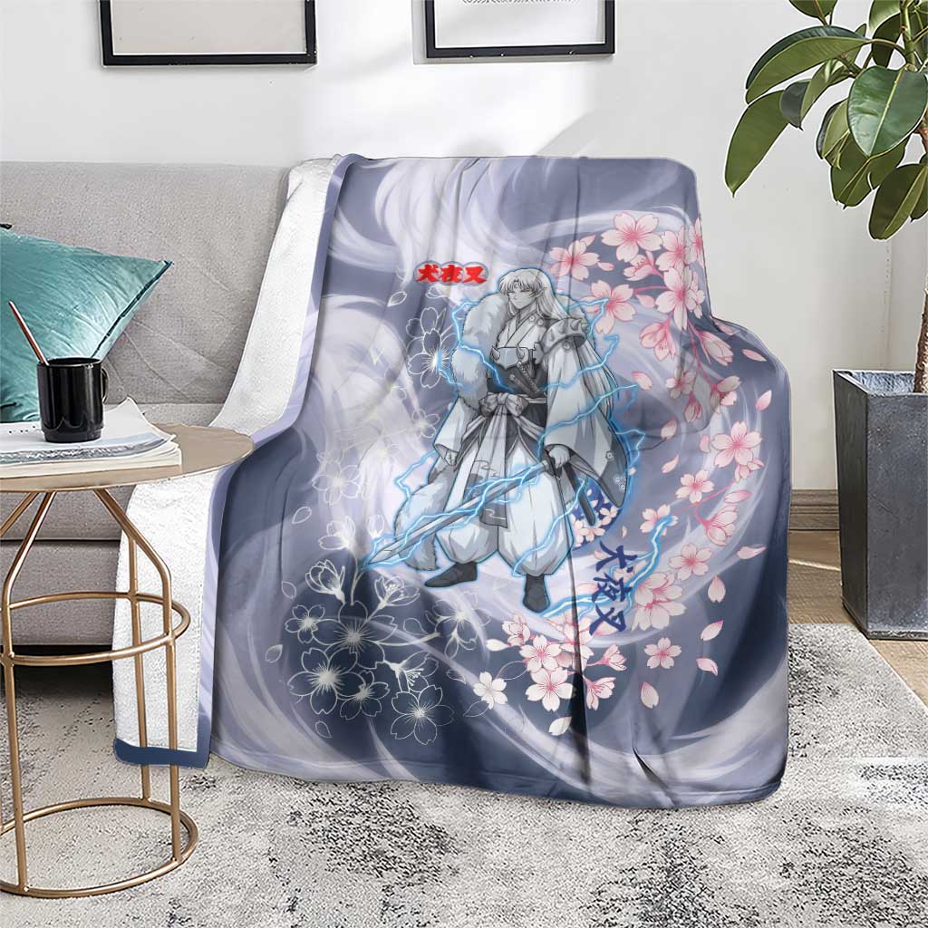 Sesshomaru Inuyasha Series Blanket Elegant Sakura Storm Style with Crescent Moon Motif