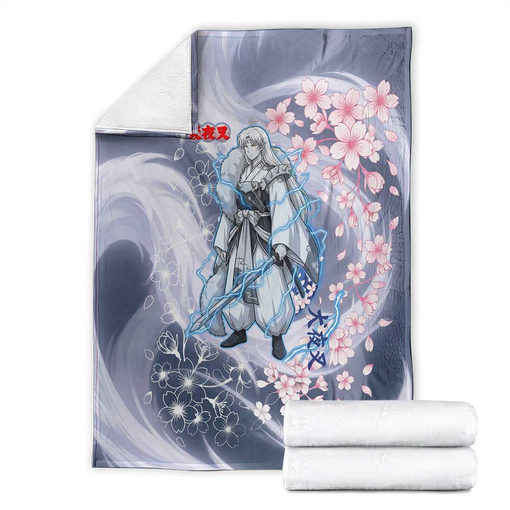 Sesshomaru Inuyasha Series Blanket Elegant Sakura Storm Style with Crescent Moon Motif