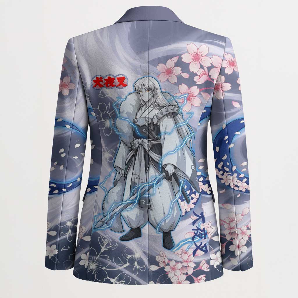 Sesshomaru Inuyasha Series Blazer Elegant Sakura Storm Style with Crescent Moon Motif