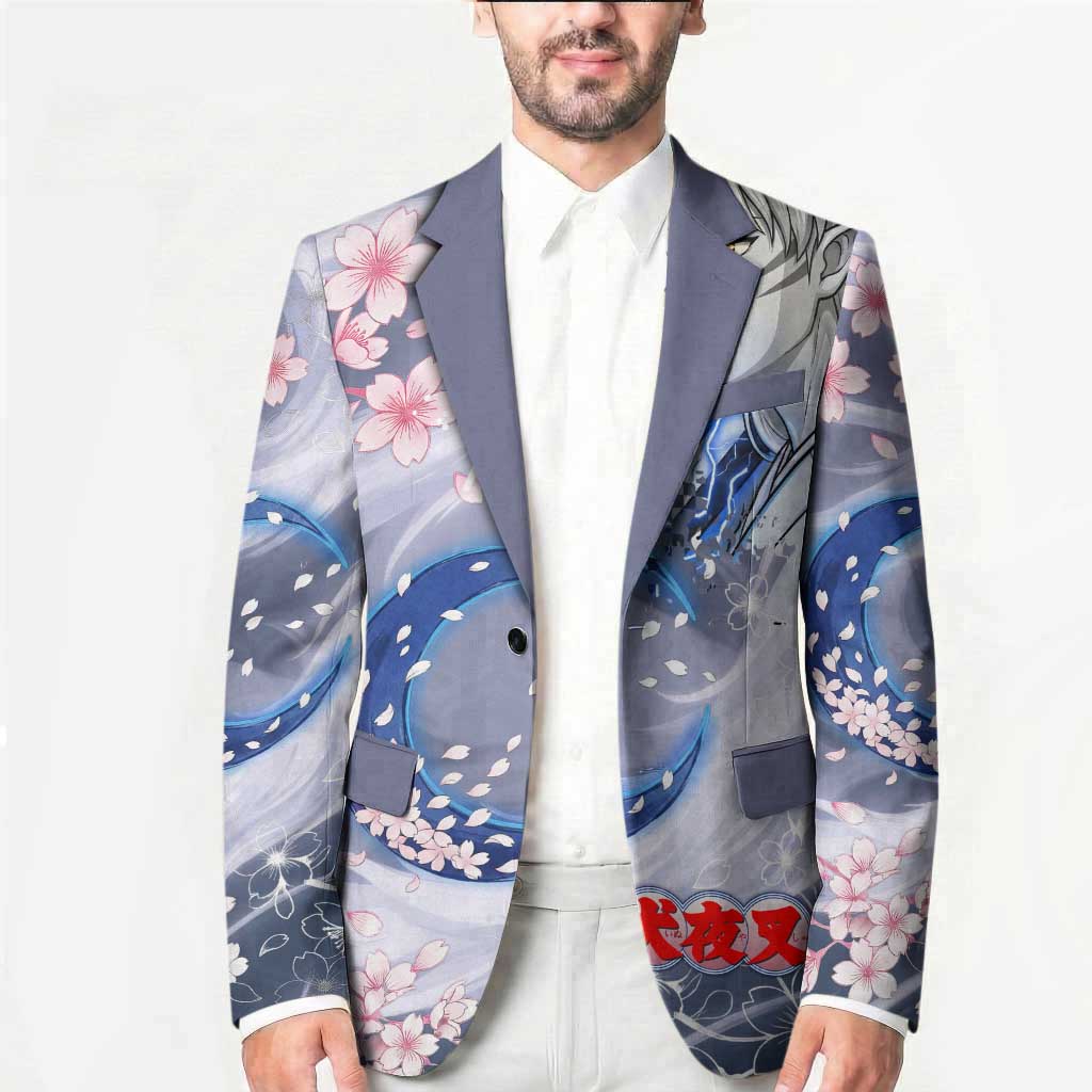 Sesshomaru Inuyasha Series Blazer Elegant Sakura Storm Style with Crescent Moon Motif