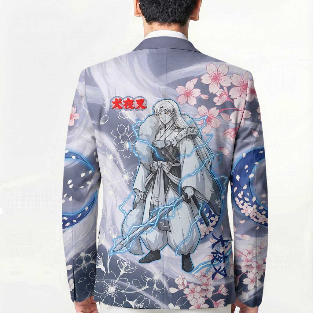 Sesshomaru Inuyasha Series Blazer Elegant Sakura Storm Style with Crescent Moon Motif