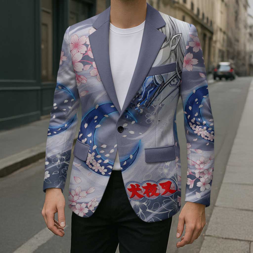 Sesshomaru Inuyasha Series Blazer Elegant Sakura Storm Style with Crescent Moon Motif