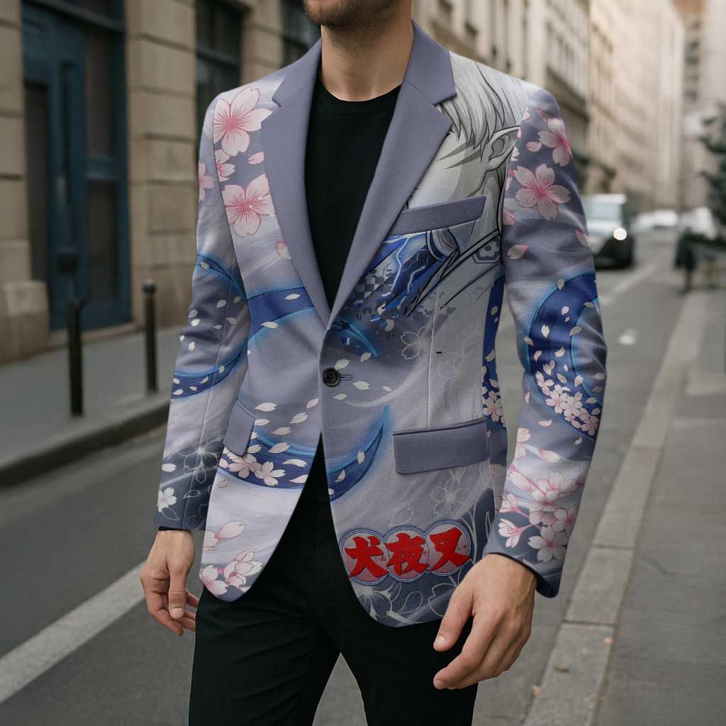 Sesshomaru Inuyasha Series Blazer Elegant Sakura Storm Style with Crescent Moon Motif