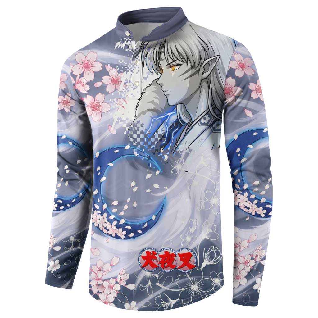 Sesshomaru Inuyasha Series Button Sweatshirt Elegant Sakura Storm Style with Crescent Moon Motif