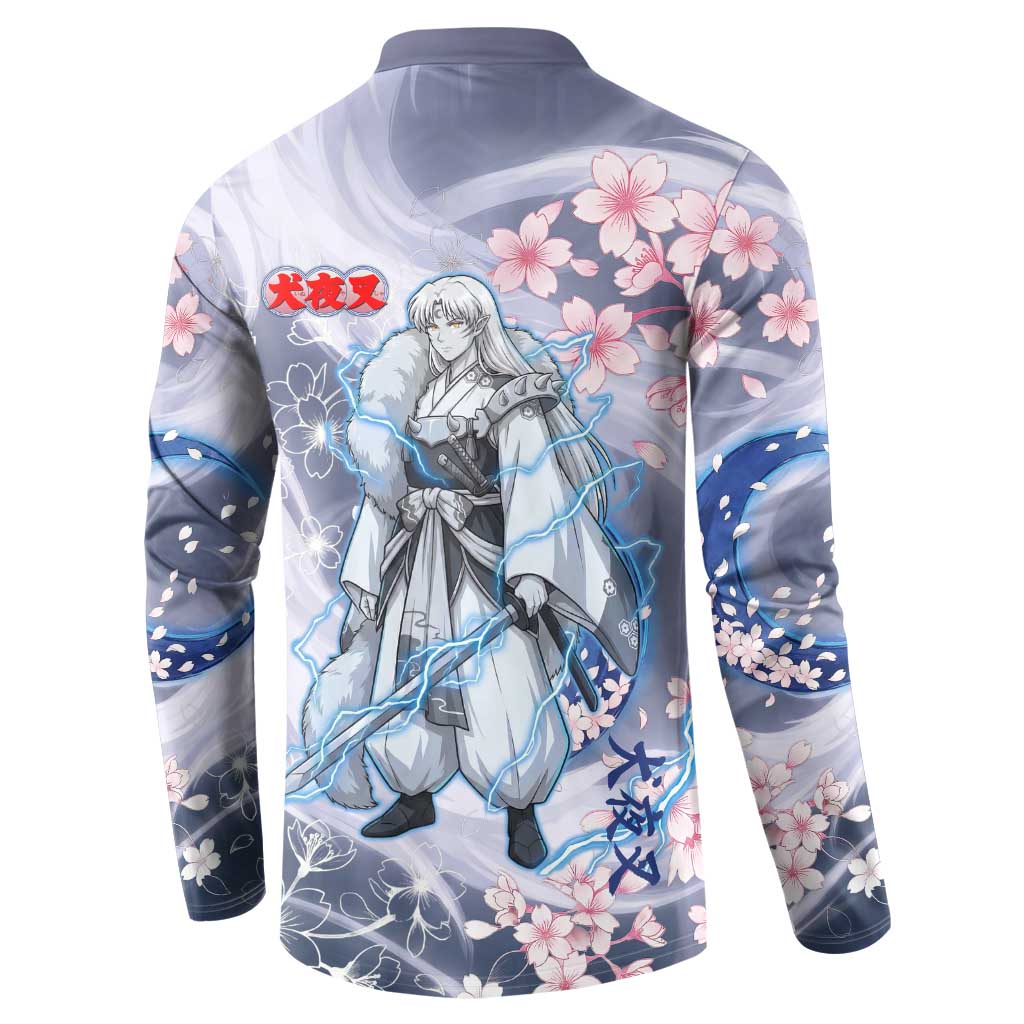 Sesshomaru Inuyasha Series Button Sweatshirt Elegant Sakura Storm Style with Crescent Moon Motif