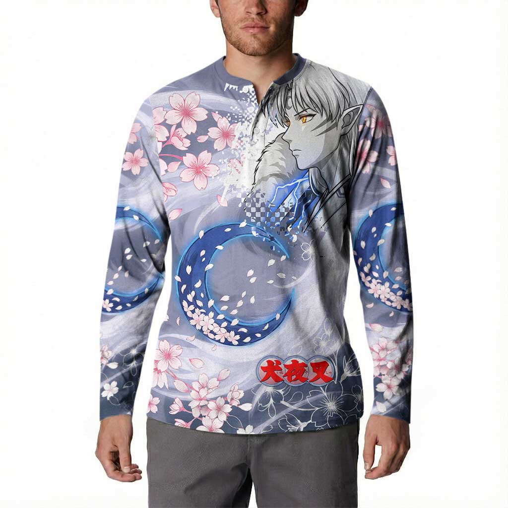 Sesshomaru Inuyasha Series Button Sweatshirt Elegant Sakura Storm Style with Crescent Moon Motif