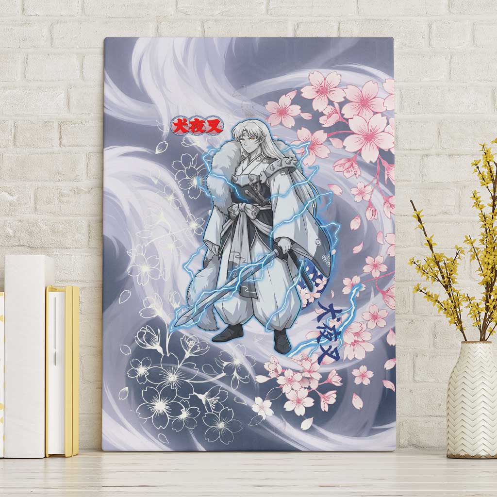 Sesshomaru Inuyasha Series Canvas Wall Art Elegant Sakura Storm Style with Crescent Moon Motif
