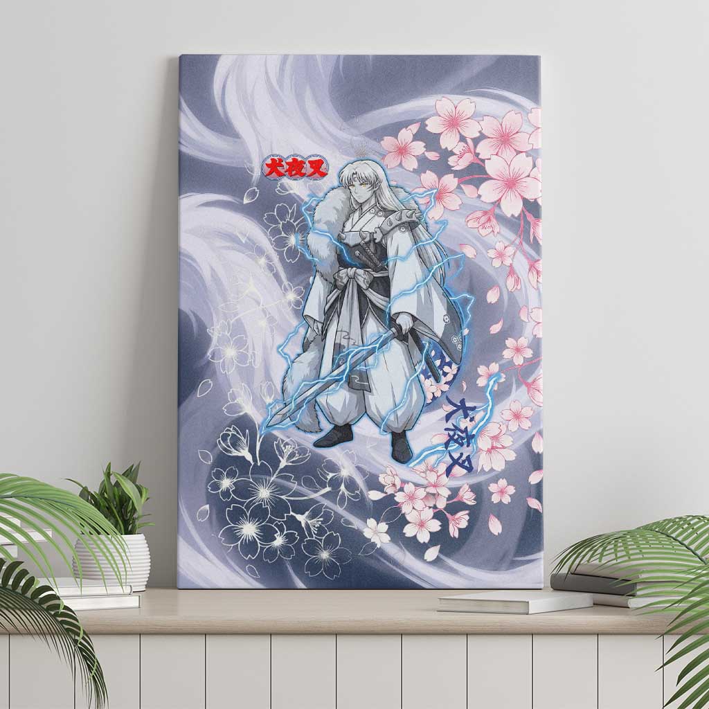 Sesshomaru Inuyasha Series Canvas Wall Art Elegant Sakura Storm Style with Crescent Moon Motif