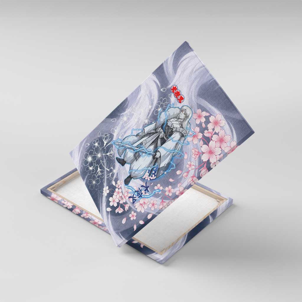 Sesshomaru Inuyasha Series Canvas Wall Art Elegant Sakura Storm Style with Crescent Moon Motif