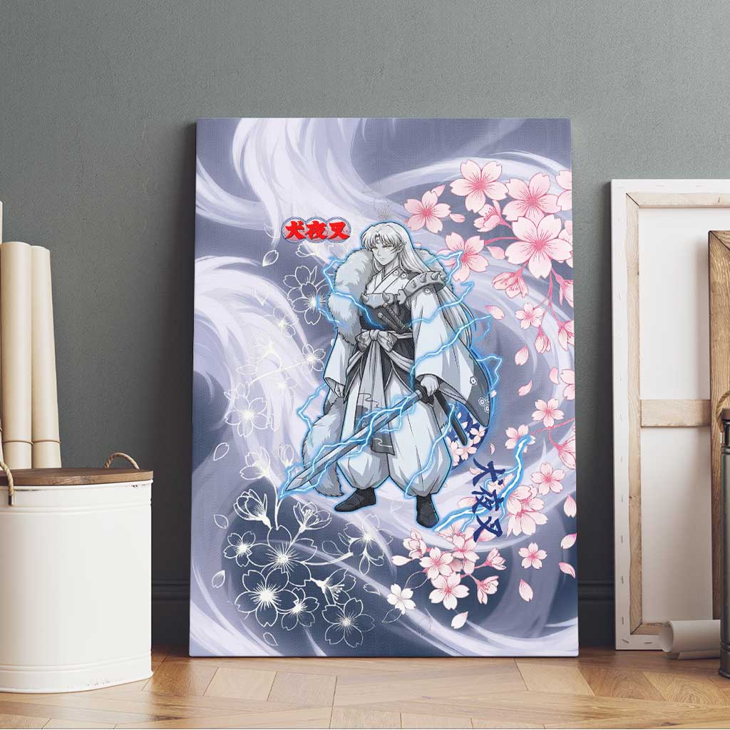 Sesshomaru Inuyasha Series Canvas Wall Art Elegant Sakura Storm Style with Crescent Moon Motif