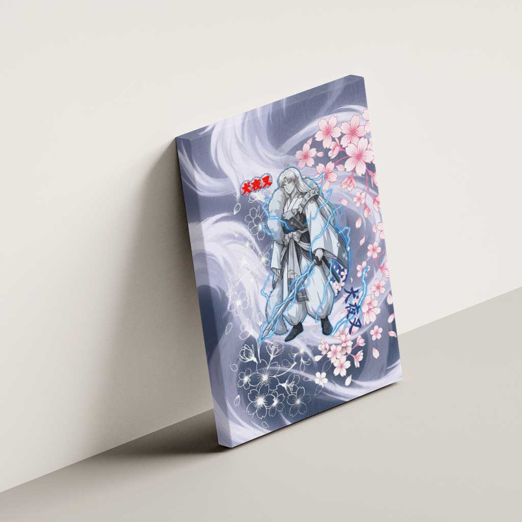 Sesshomaru Inuyasha Series Canvas Wall Art Elegant Sakura Storm Style with Crescent Moon Motif
