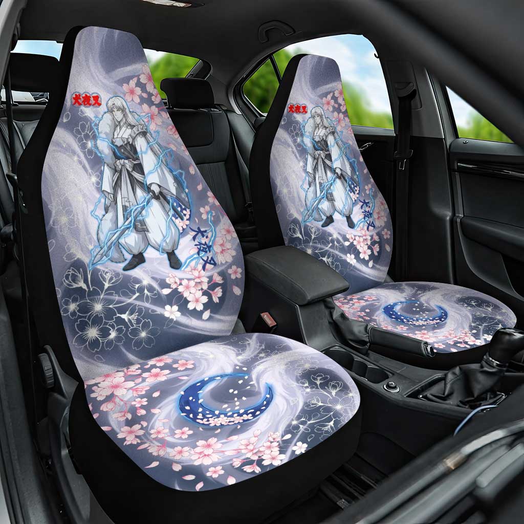 Sesshomaru Inuyasha Series Car Seat Cover Elegant Sakura Storm Style with Crescent Moon Motif