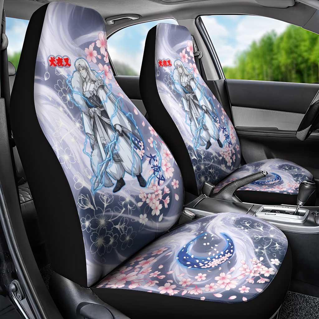Sesshomaru Inuyasha Series Car Seat Cover Elegant Sakura Storm Style with Crescent Moon Motif
