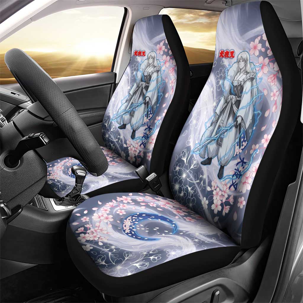 Sesshomaru Inuyasha Series Car Seat Cover Elegant Sakura Storm Style with Crescent Moon Motif