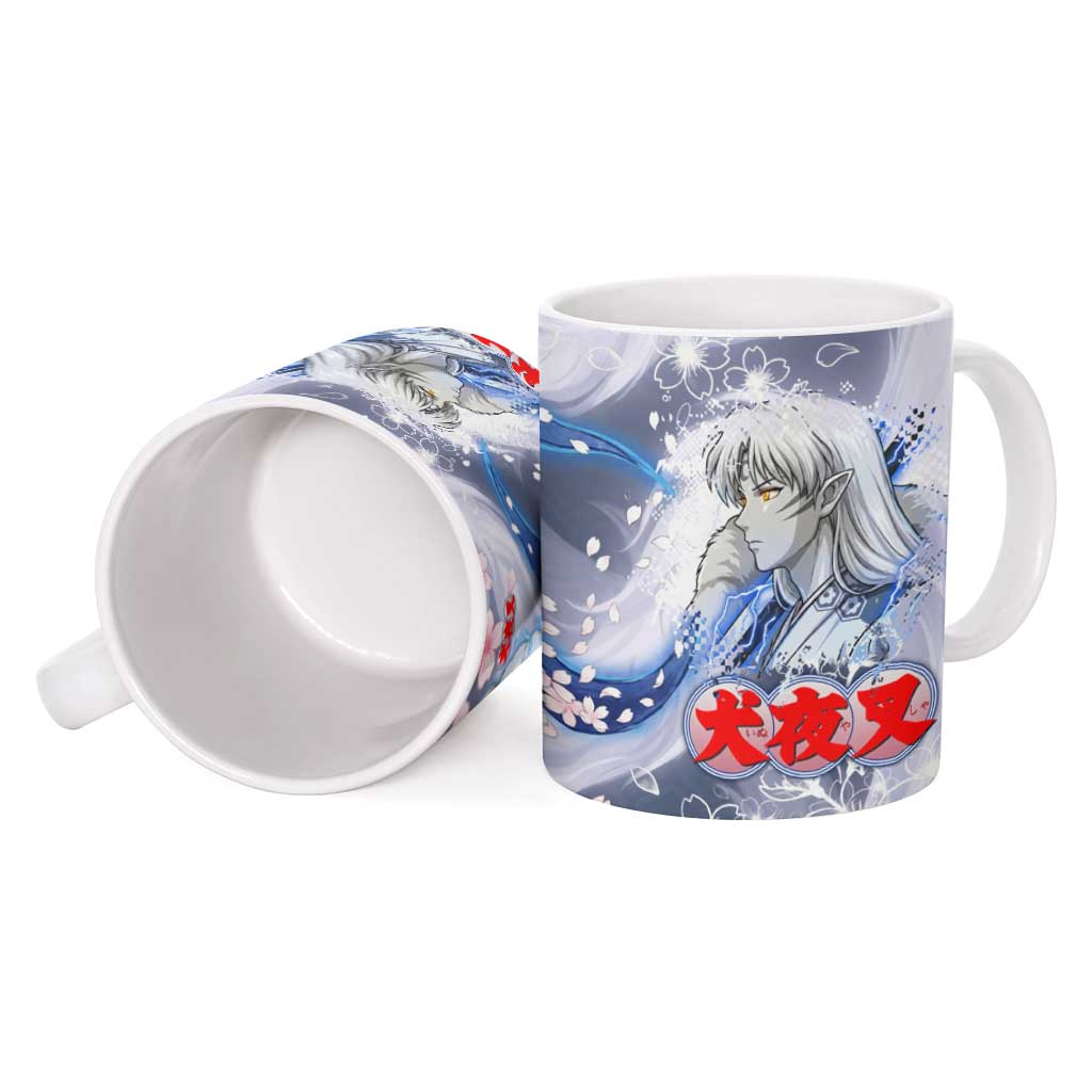 Sesshomaru Inuyasha Series Ceramic Mug Elegant Sakura Storm Style with Crescent Moon Motif