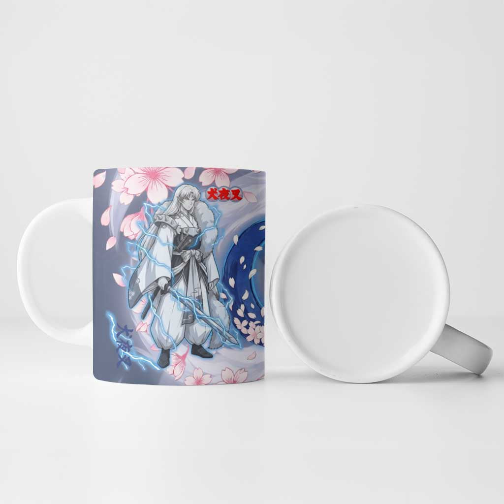 Sesshomaru Inuyasha Series Ceramic Mug Elegant Sakura Storm Style with Crescent Moon Motif