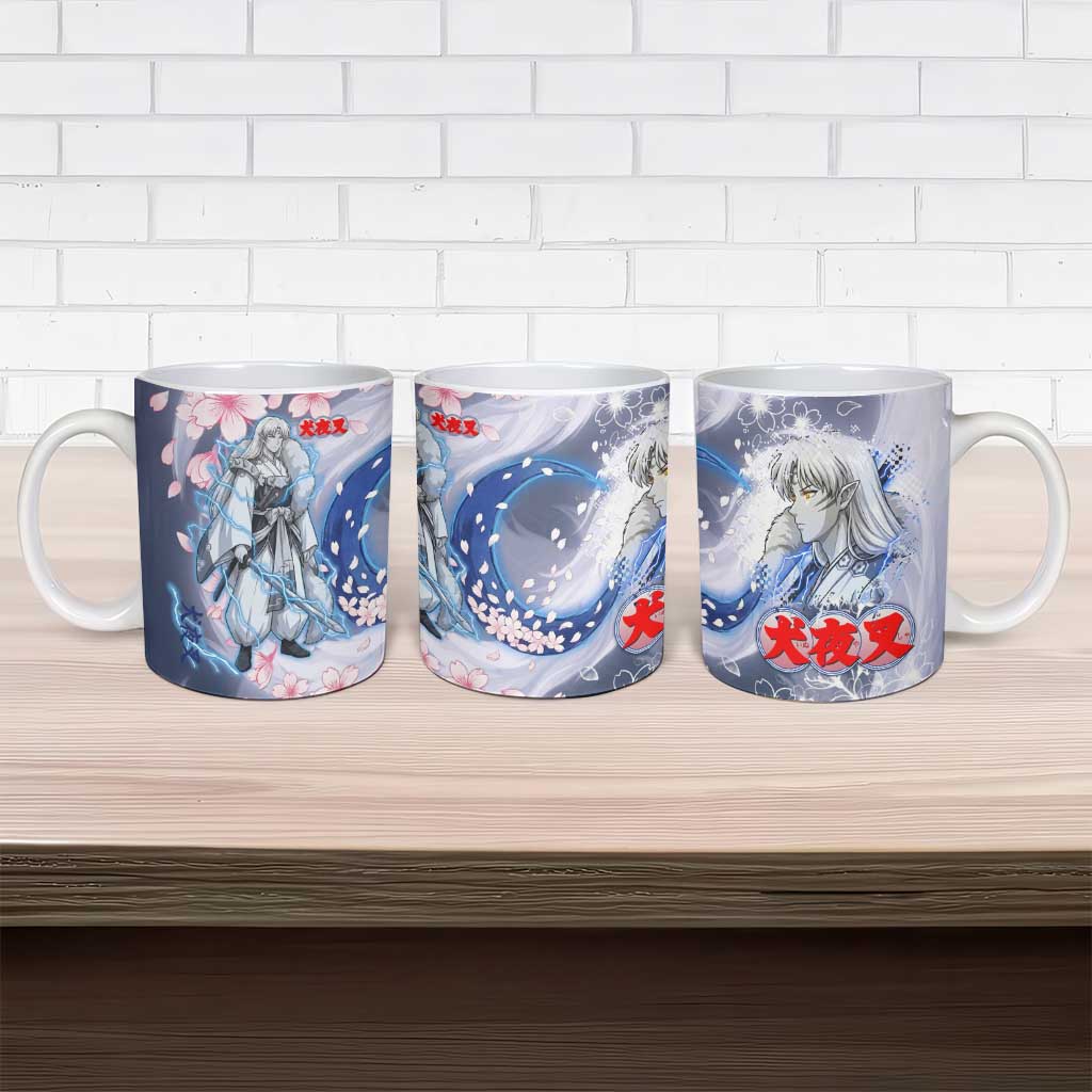 Sesshomaru Inuyasha Series Ceramic Mug Elegant Sakura Storm Style with Crescent Moon Motif