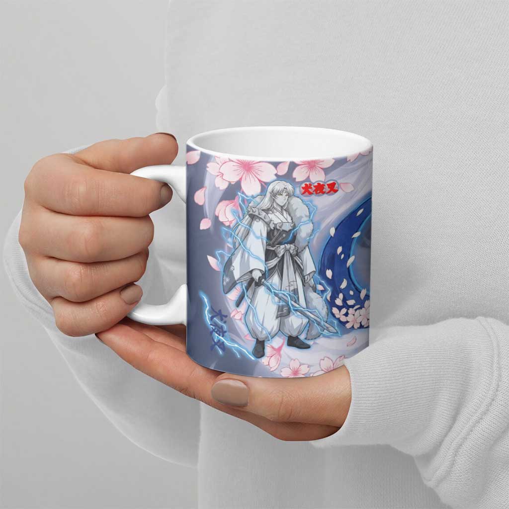 Sesshomaru Inuyasha Series Ceramic Mug Elegant Sakura Storm Style with Crescent Moon Motif