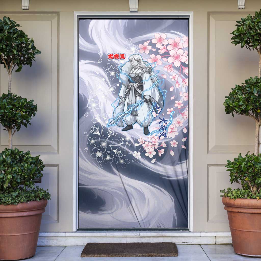 Sesshomaru Inuyasha Series Door Cover Elegant Sakura Storm Style with Crescent Moon Motif