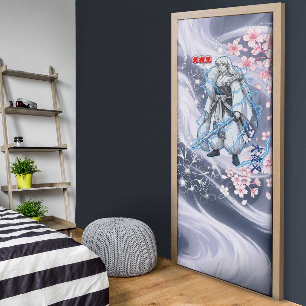 Sesshomaru Inuyasha Series Door Cover Elegant Sakura Storm Style with Crescent Moon Motif