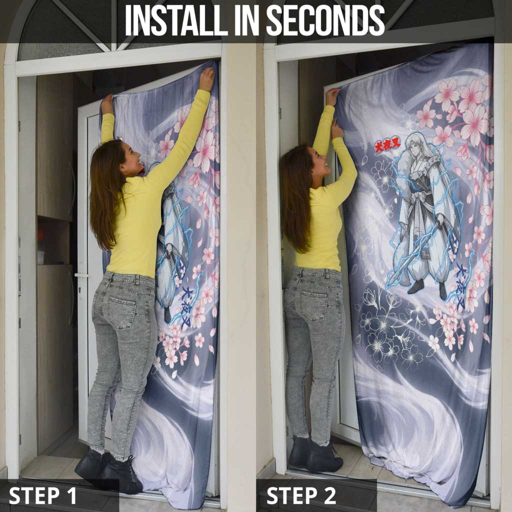 Sesshomaru Inuyasha Series Door Cover Elegant Sakura Storm Style with Crescent Moon Motif