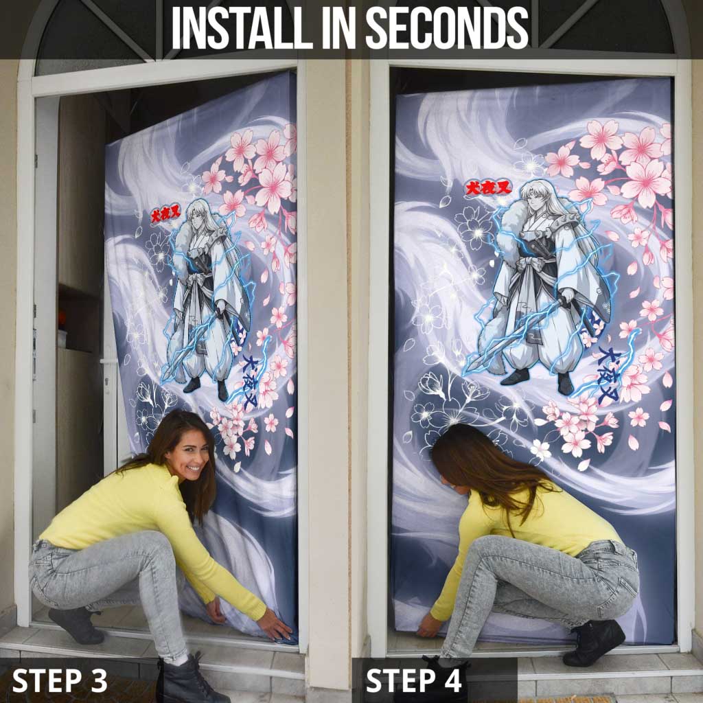 Sesshomaru Inuyasha Series Door Cover Elegant Sakura Storm Style with Crescent Moon Motif