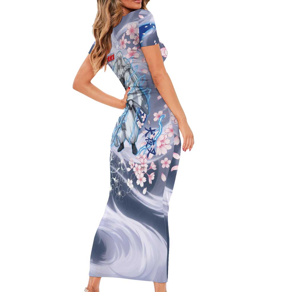 Sesshomaru Inuyasha Series Family Matching Short Sleeve Bodycon Dress and Hawaiian Shirt Elegant Sakura Storm Style with Crescent Moon Motif