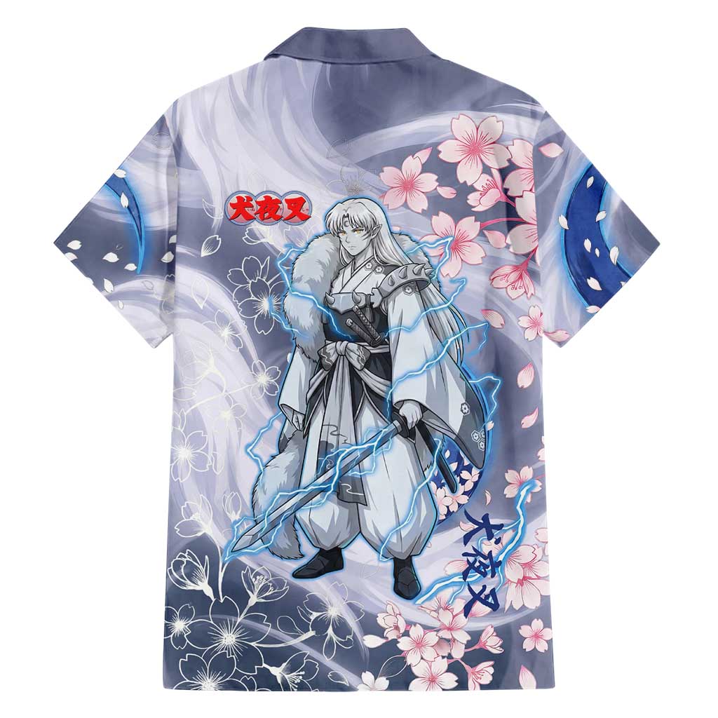 Sesshomaru Inuyasha Series Family Matching Summer Maxi Dress and Hawaiian Shirt Elegant Sakura Storm Style with Crescent Moon Motif