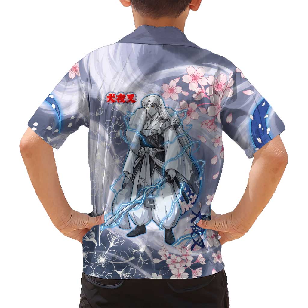 Sesshomaru Inuyasha Series Family Matching Tank Maxi Dress and Hawaiian Shirt Elegant Sakura Storm Style with Crescent Moon Motif