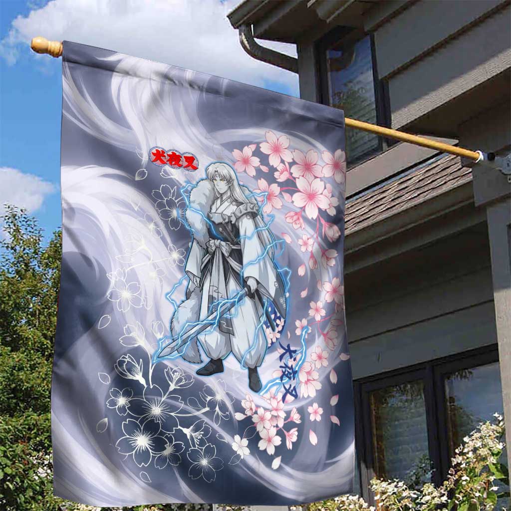 Sesshomaru Inuyasha Series Garden Flag Elegant Sakura Storm Style with Crescent Moon Motif