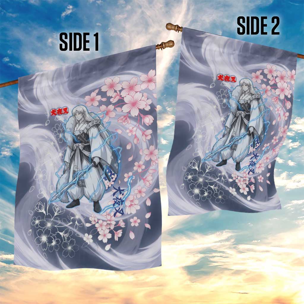 Sesshomaru Inuyasha Series Garden Flag Elegant Sakura Storm Style with Crescent Moon Motif