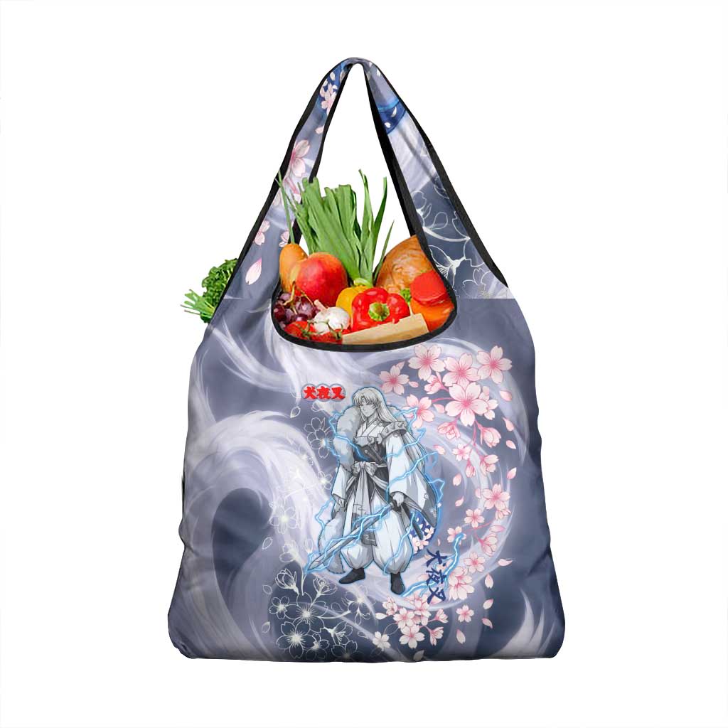 Sesshomaru Inuyasha Series Grocery Bag Elegant Sakura Storm Style with Crescent Moon Motif