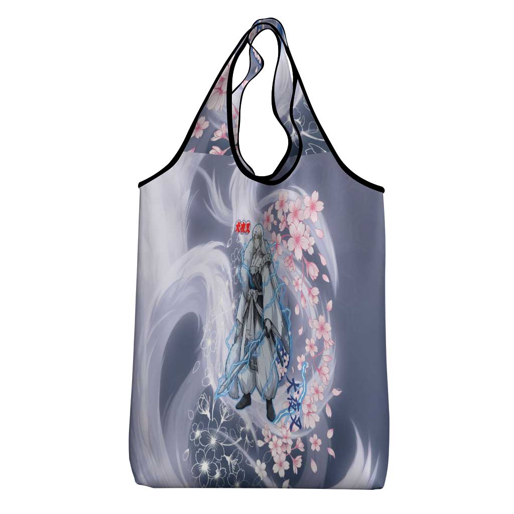 Sesshomaru Inuyasha Series Grocery Bag Elegant Sakura Storm Style with Crescent Moon Motif