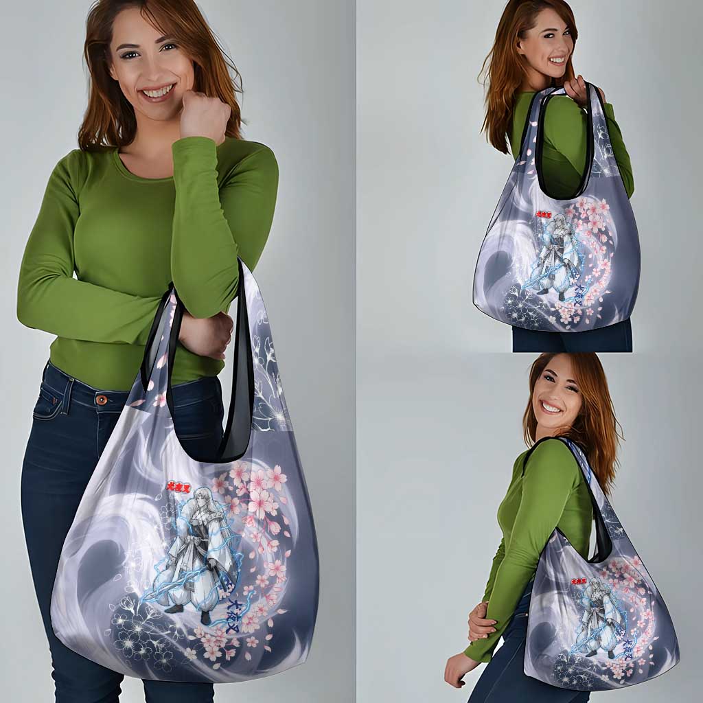 Sesshomaru Inuyasha Series Grocery Bag Elegant Sakura Storm Style with Crescent Moon Motif