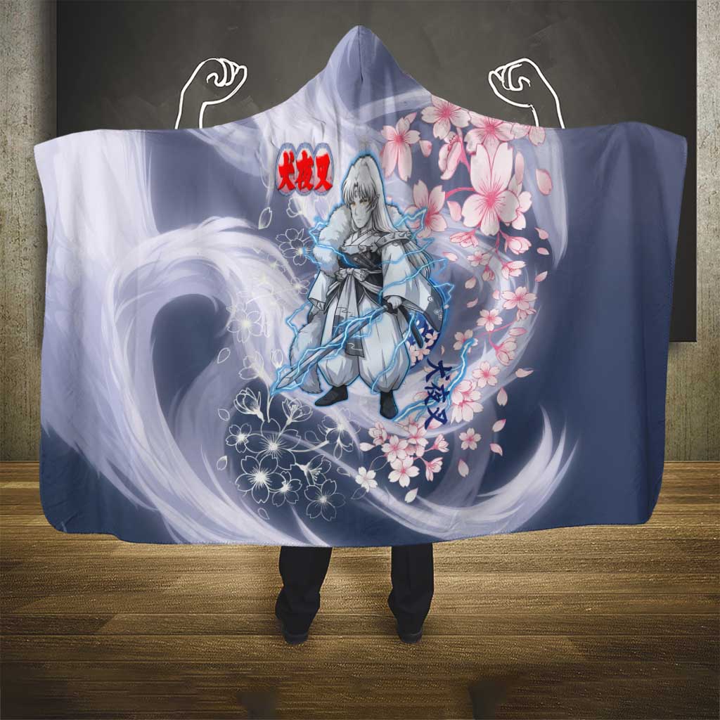 Sesshomaru Inuyasha Series Hooded Blanket Elegant Sakura Storm Style with Crescent Moon Motif