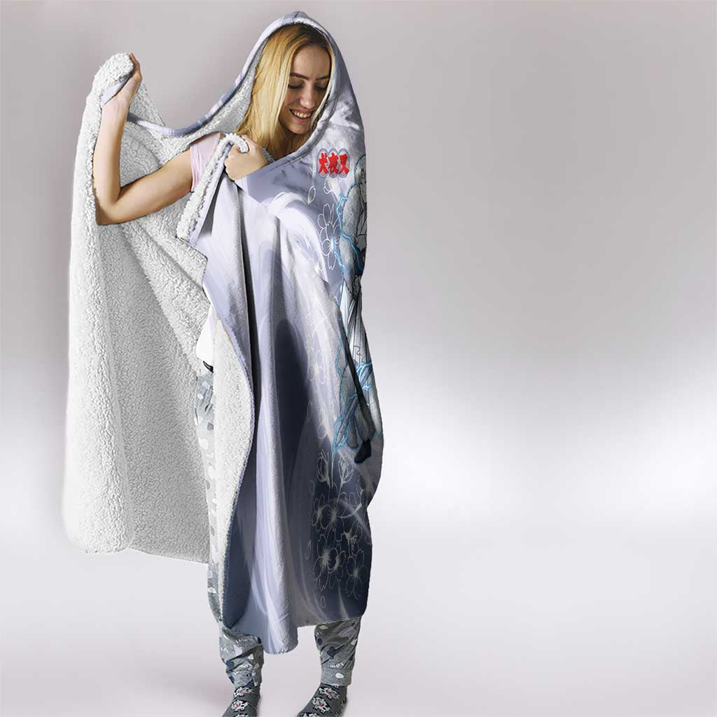 Sesshomaru Inuyasha Series Hooded Blanket Elegant Sakura Storm Style with Crescent Moon Motif