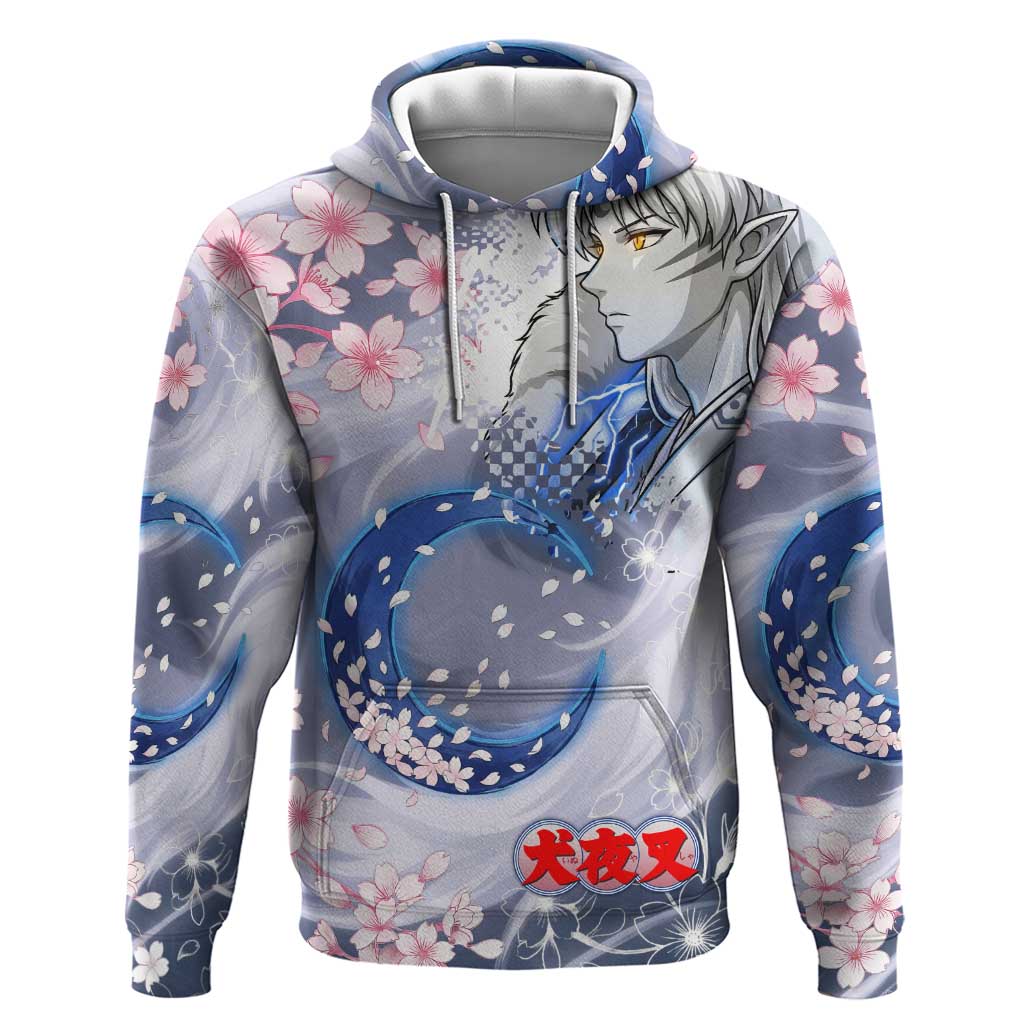 Sesshomaru Inuyasha Series Hoodie Elegant Sakura Storm Style with Crescent Moon Motif