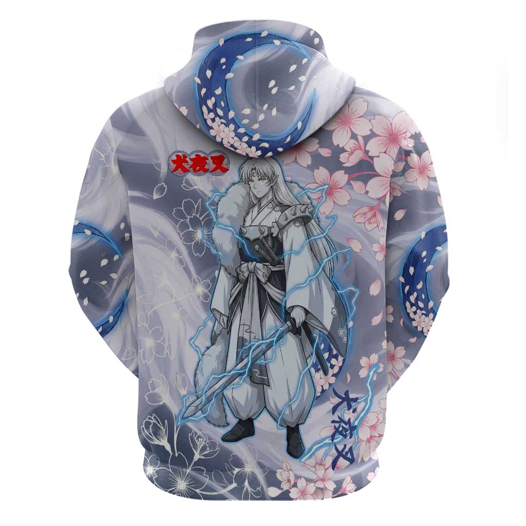 Sesshomaru Inuyasha Series Hoodie Elegant Sakura Storm Style with Crescent Moon Motif