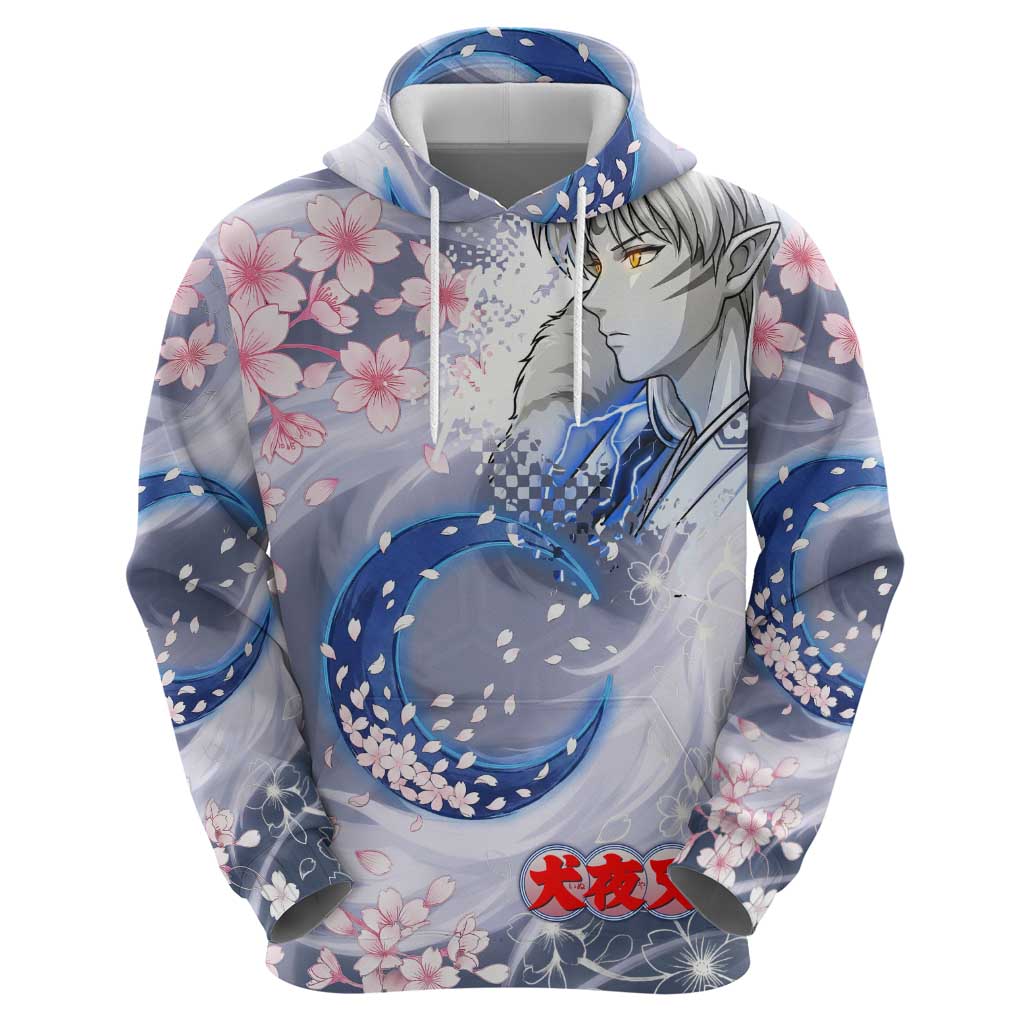 Sesshomaru Inuyasha Series Hoodie Elegant Sakura Storm Style with Crescent Moon Motif