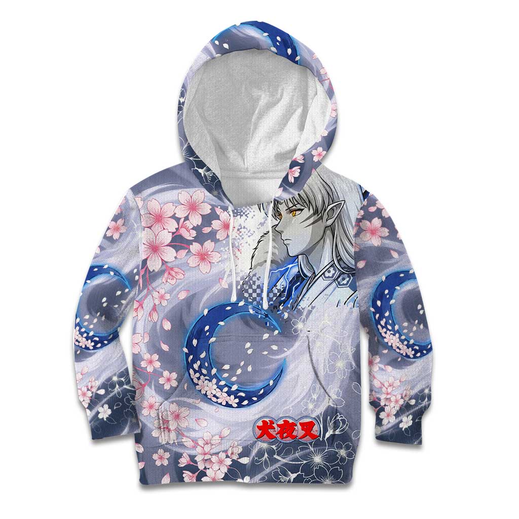 Sesshomaru Inuyasha Series Kid Hoodie Elegant Sakura Storm Style with Crescent Moon Motif