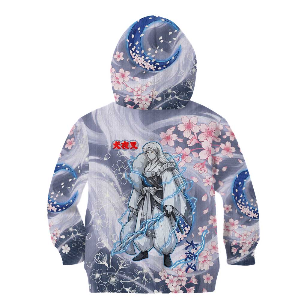 Sesshomaru Inuyasha Series Kid Hoodie Elegant Sakura Storm Style with Crescent Moon Motif