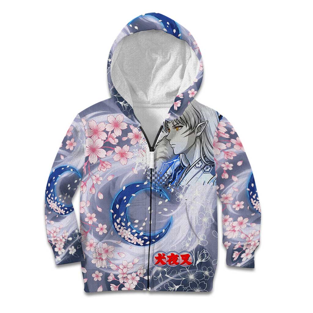 Sesshomaru Inuyasha Series Kid Hoodie Elegant Sakura Storm Style with Crescent Moon Motif