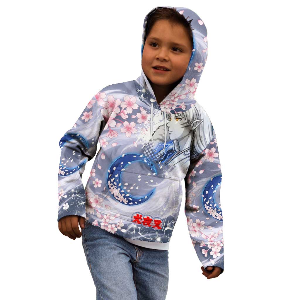 Sesshomaru Inuyasha Series Kid Hoodie Elegant Sakura Storm Style with Crescent Moon Motif