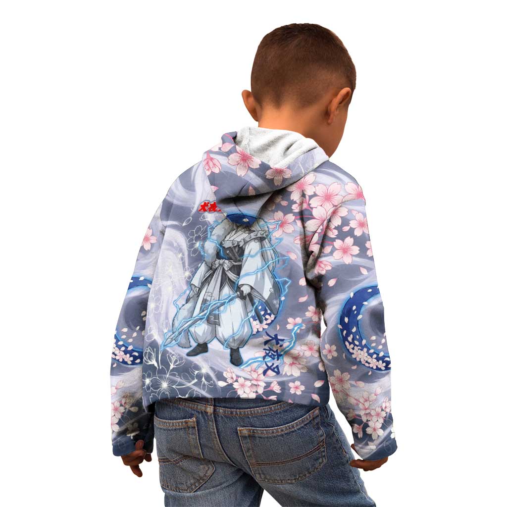 Sesshomaru Inuyasha Series Kid Hoodie Elegant Sakura Storm Style with Crescent Moon Motif