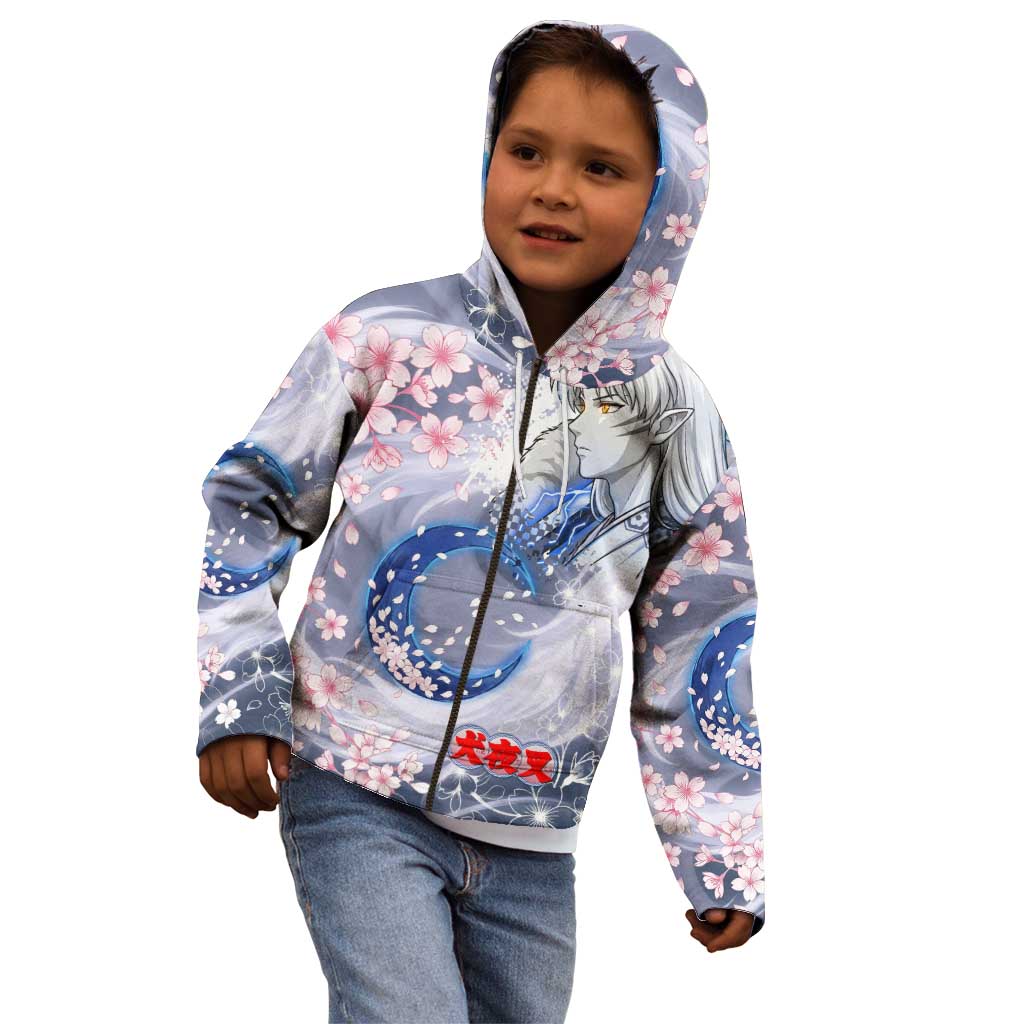 Sesshomaru Inuyasha Series Kid Hoodie Elegant Sakura Storm Style with Crescent Moon Motif
