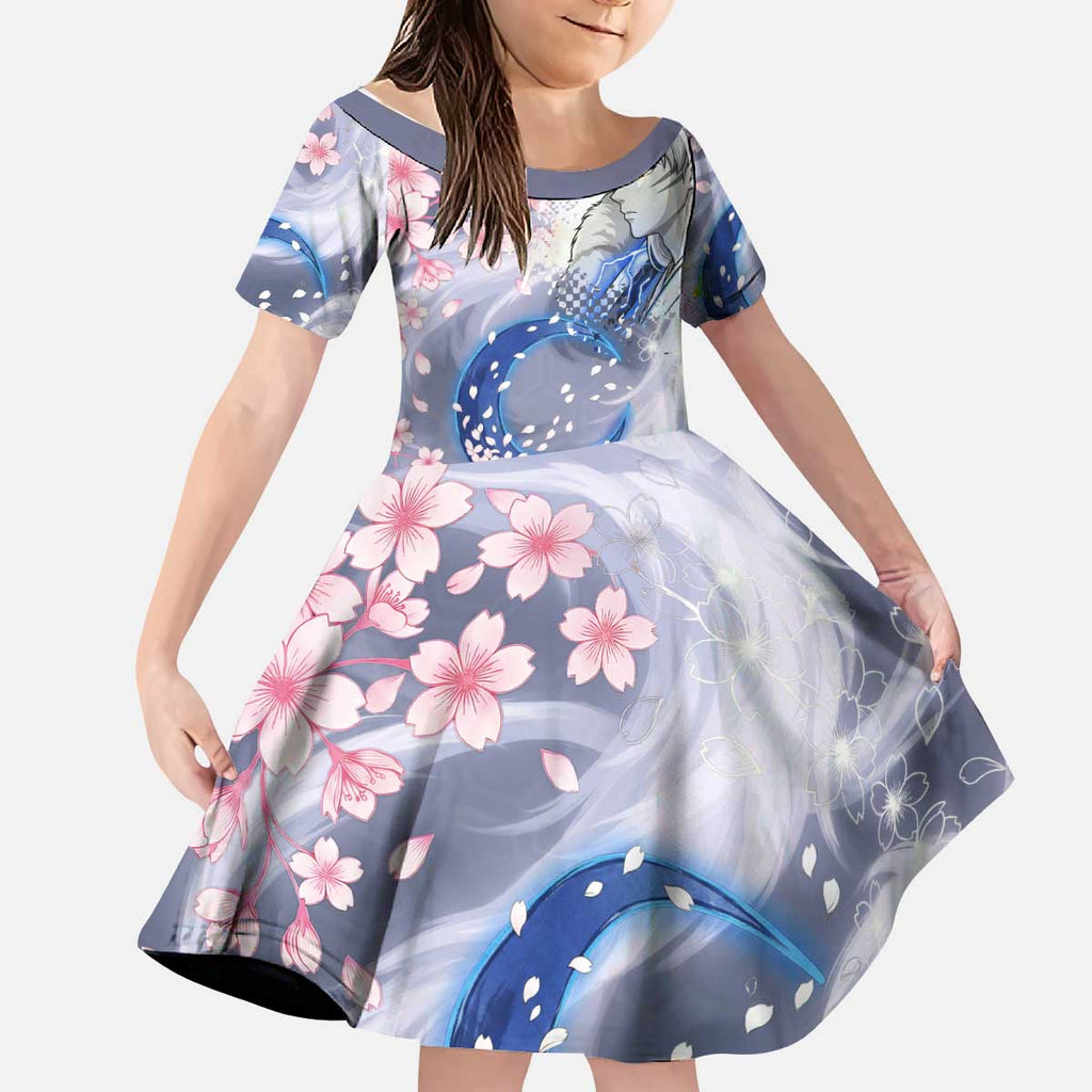 Sesshomaru Inuyasha Series Kid Short Sleeve Dress Elegant Sakura Storm Style with Crescent Moon Motif