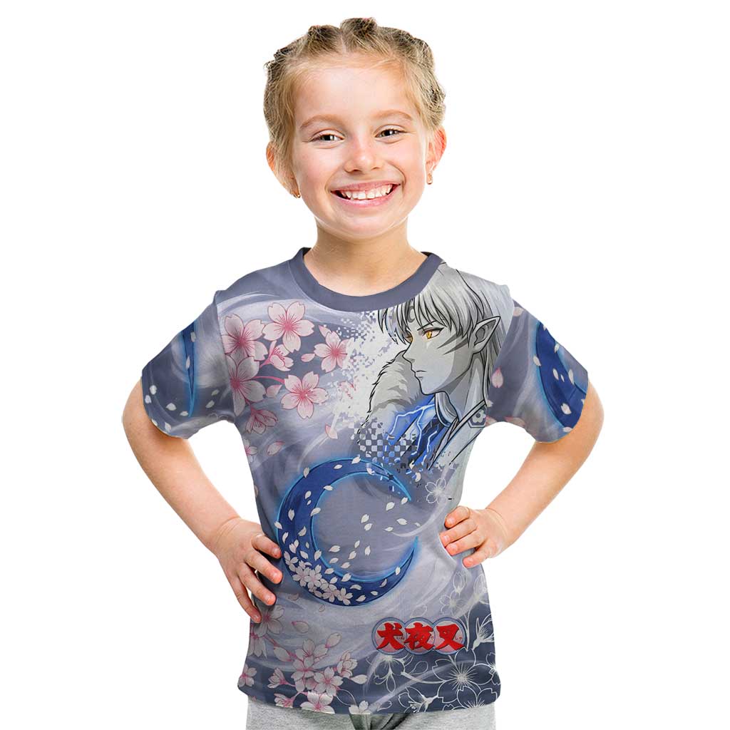 Sesshomaru Inuyasha Series Kid T Shirt Elegant Sakura Storm Style with Crescent Moon Motif