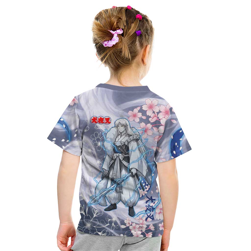 Sesshomaru Inuyasha Series Kid T Shirt Elegant Sakura Storm Style with Crescent Moon Motif