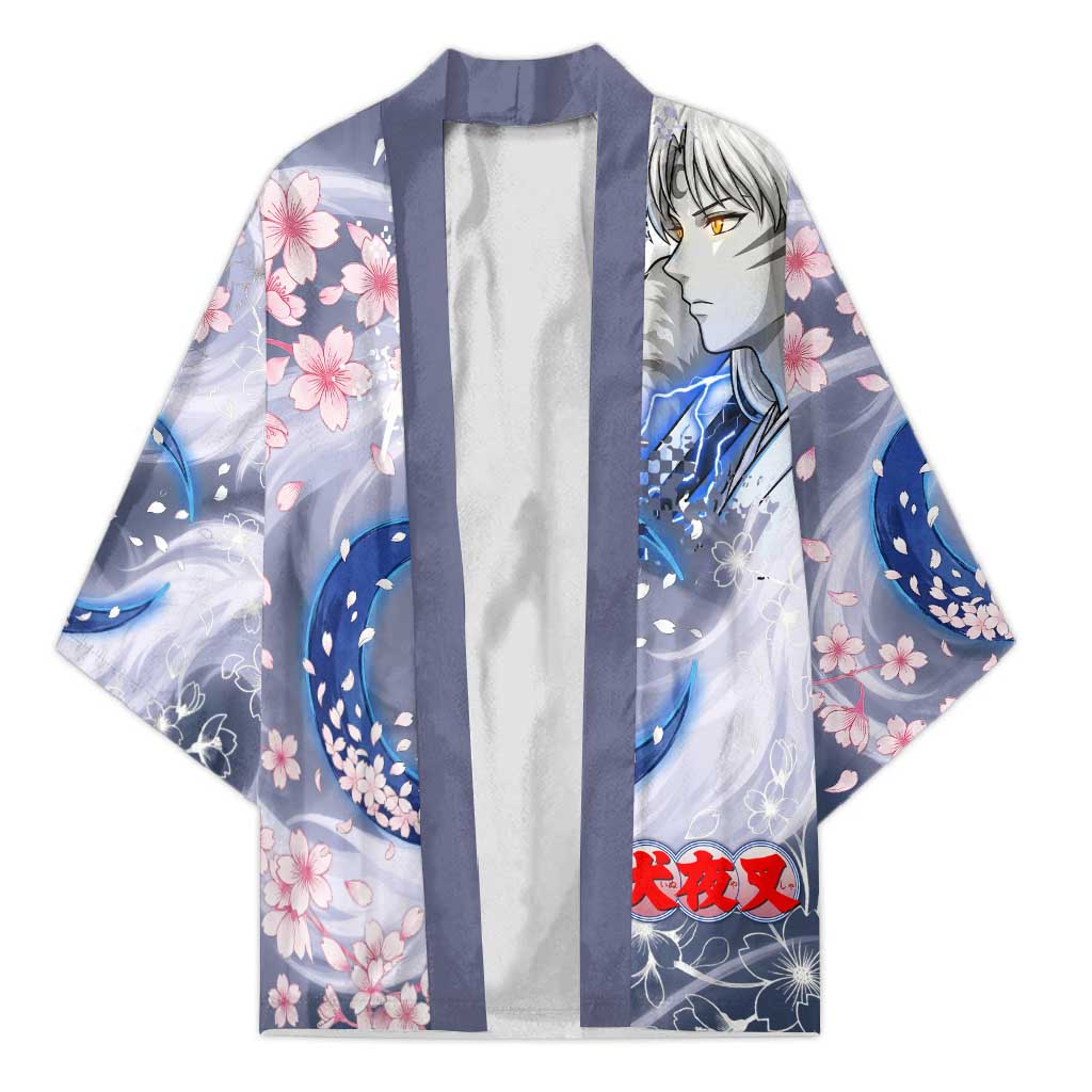 Sesshomaru Inuyasha Series Kimono Elegant Sakura Storm Style with Crescent Moon Motif