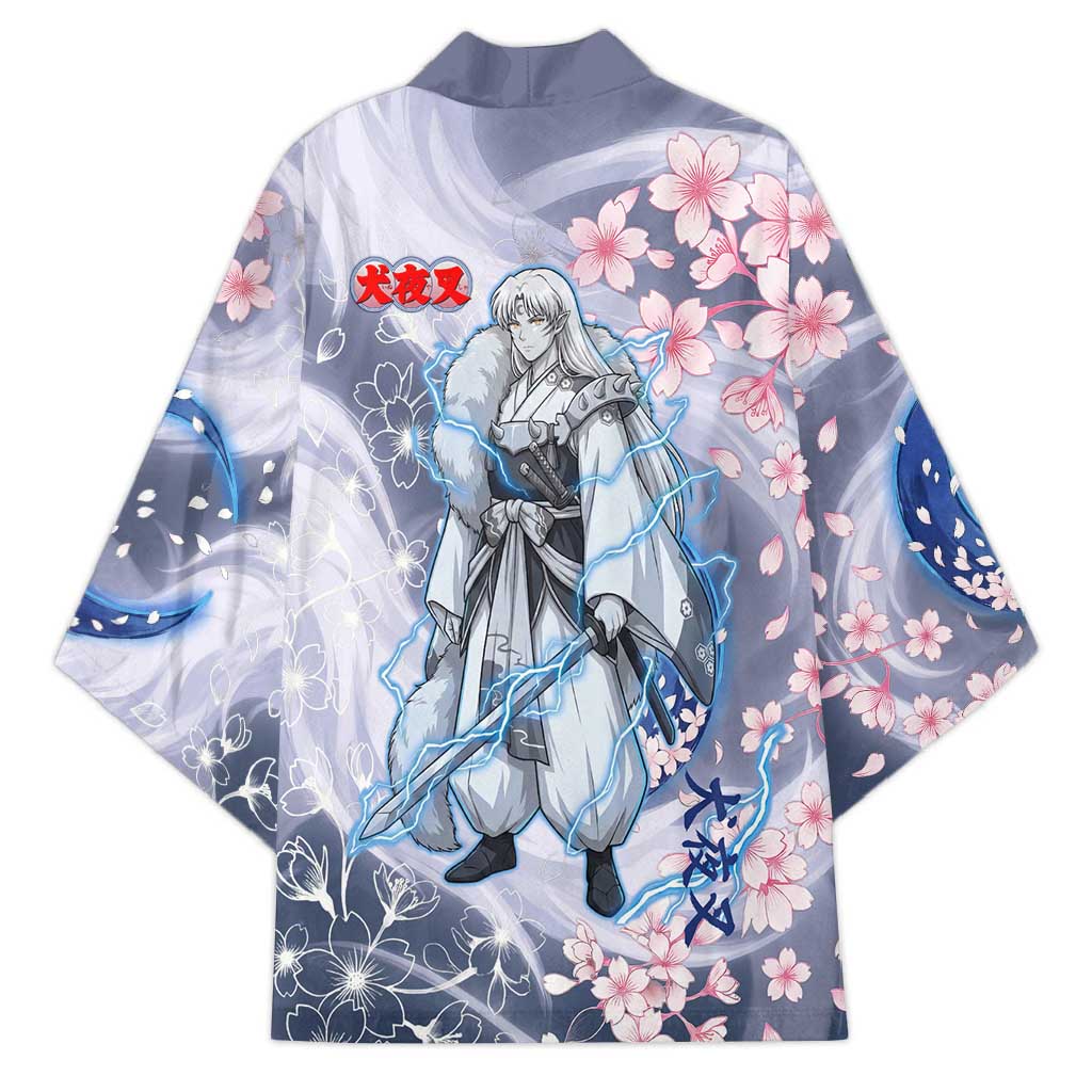 Sesshomaru Inuyasha Series Kimono Elegant Sakura Storm Style with Crescent Moon Motif